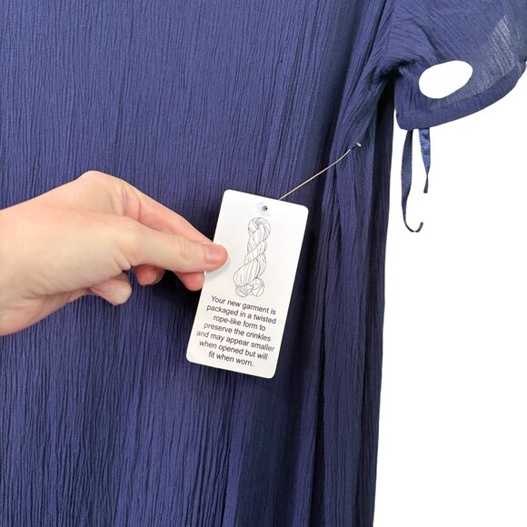 NWT Woman Within Crinkle Cotton Navy Blue Maxi Length Dress Coverup Size 14/16 - Picture 2 of 9